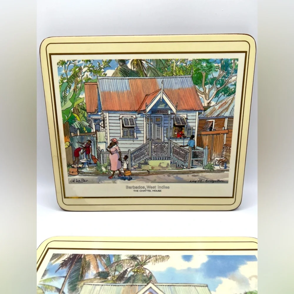 Vintage Set of 4 Pimpernel England Cork Placemats Barbados The Chattel House